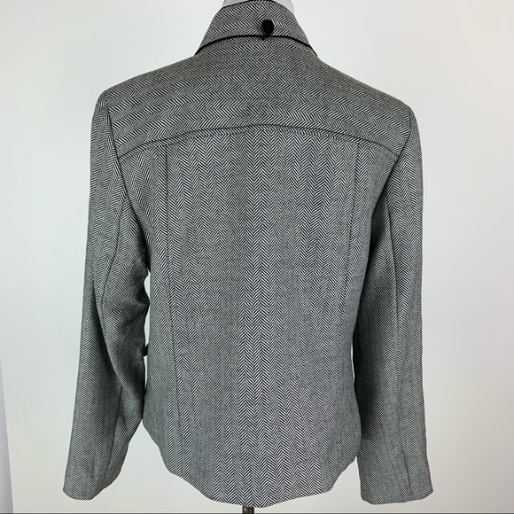 Banana Republic Wool Herringbone Tie Neck Zip Front Blazer Sz 12 - Picture 10 of 13
